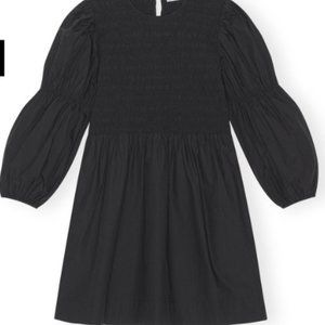 BLACK COTTON POPLIN SMOCK MINI DRESS